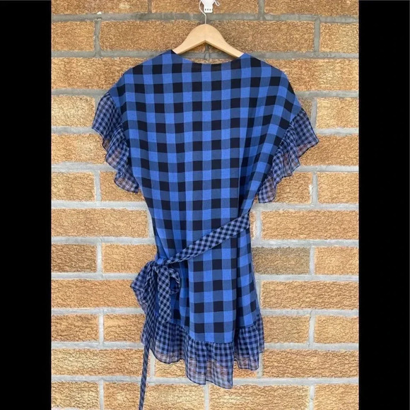 Tularosa Jenny Blue And Black Buffalo/gingham Plaid Wrap Mini Dress medium - Picture 15 of 15